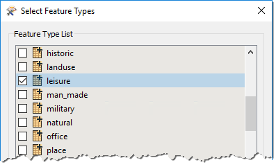 Selecting the leisure feature type